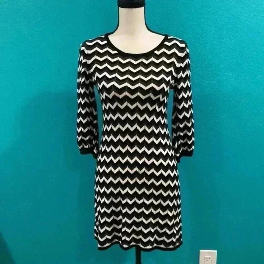 Alice + Olivia zigzag sweater dress with black grey and white stripes